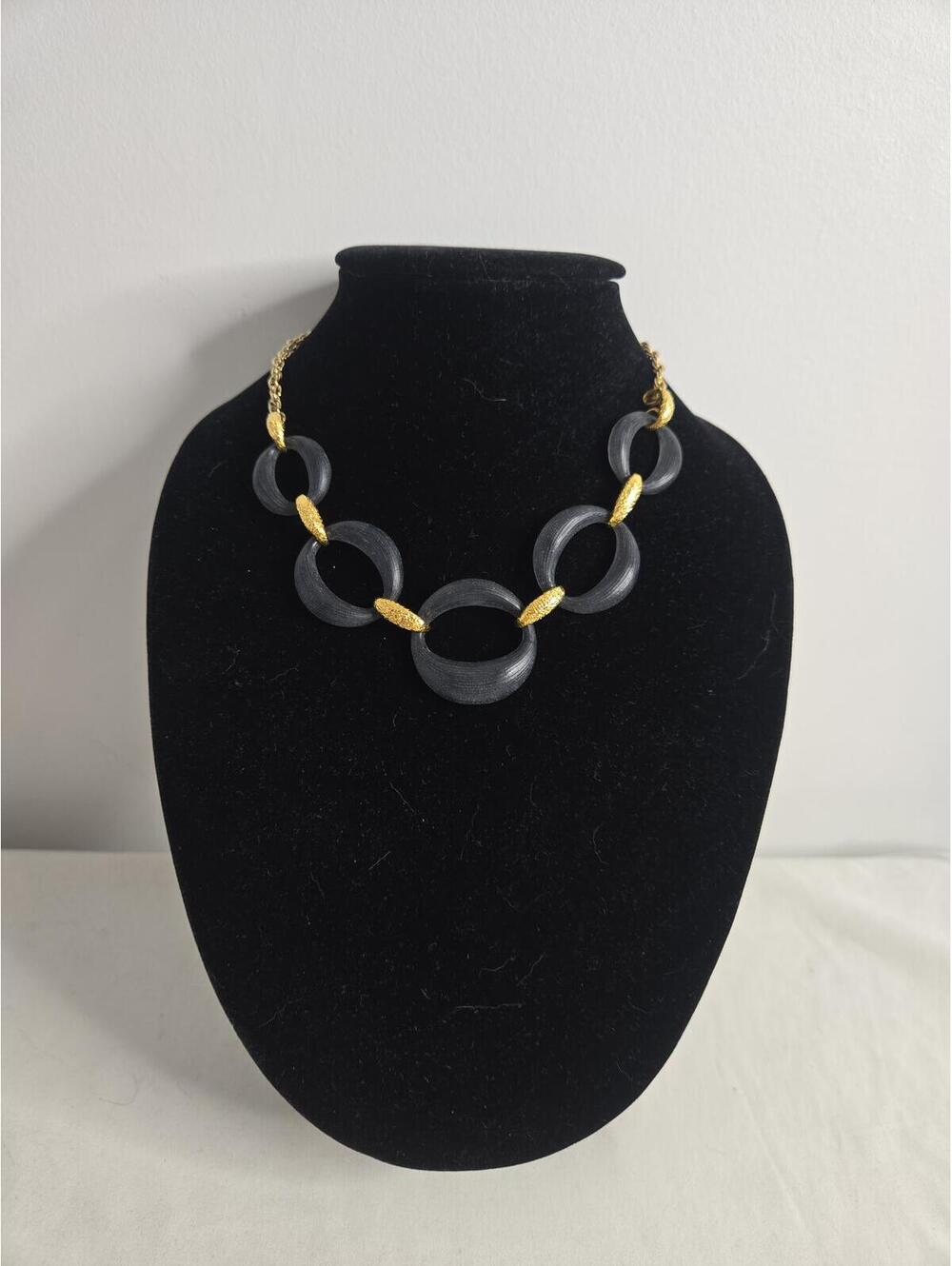 Alexis Bittar Lucite Black Gold Tone Large Link Necklace Statement Modern Bold